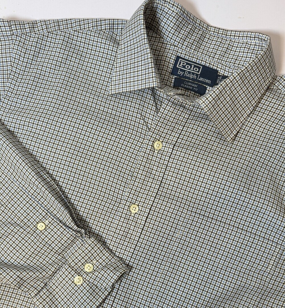 POLO By Ralph Lauren Curham Men's Long Sleeve Blue/Green/Brown Plaid Classic L
